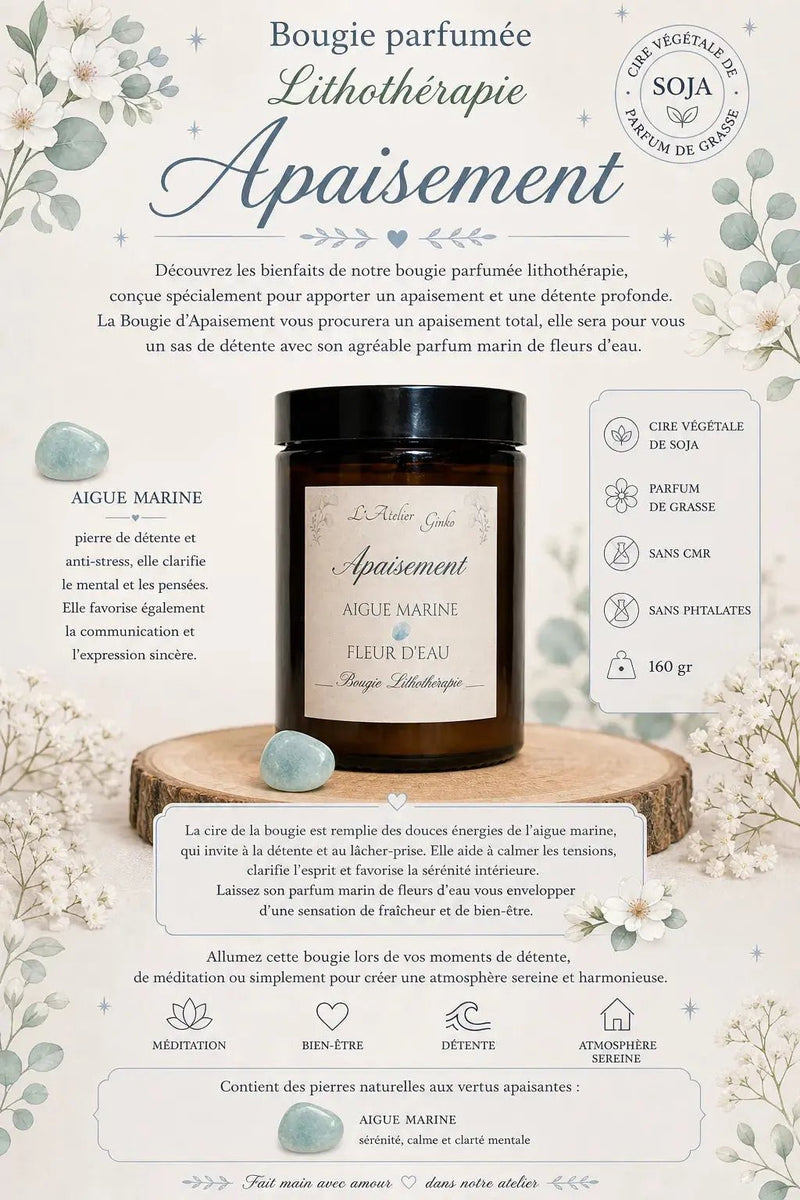 Bougie lithothérapie Apaisement vue de dessus cristaux - L'Atelier Ginko