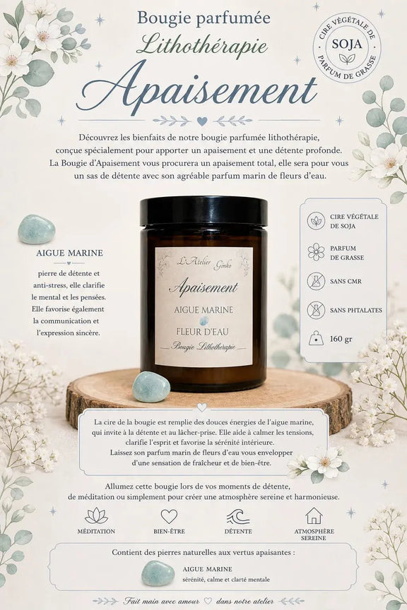 Bougie lithothérapie Apaisement vue de dessus cristaux - L'Atelier Ginko