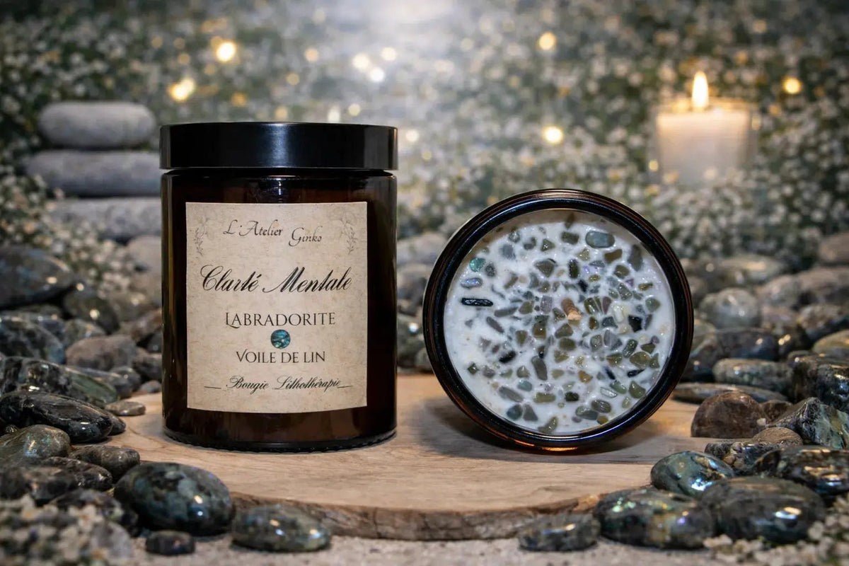 Bougie parfumée Lithothérapie Clarté Mentale avec pierres cristaux - L'Atelier Ginko