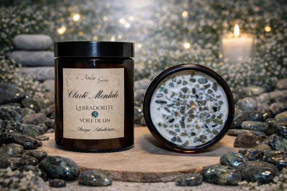 Bougie parfumée Lithothérapie Clarté Mentale avec pierres cristaux - L'Atelier Ginko