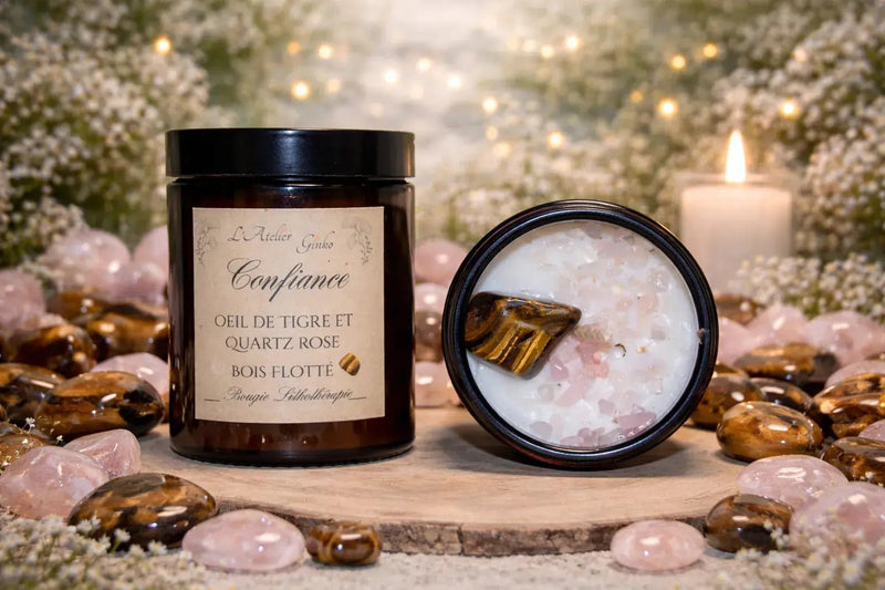 Bougie parfumée Lithothérapie Confiance avec pierres cristaux - L'Atelier Ginko