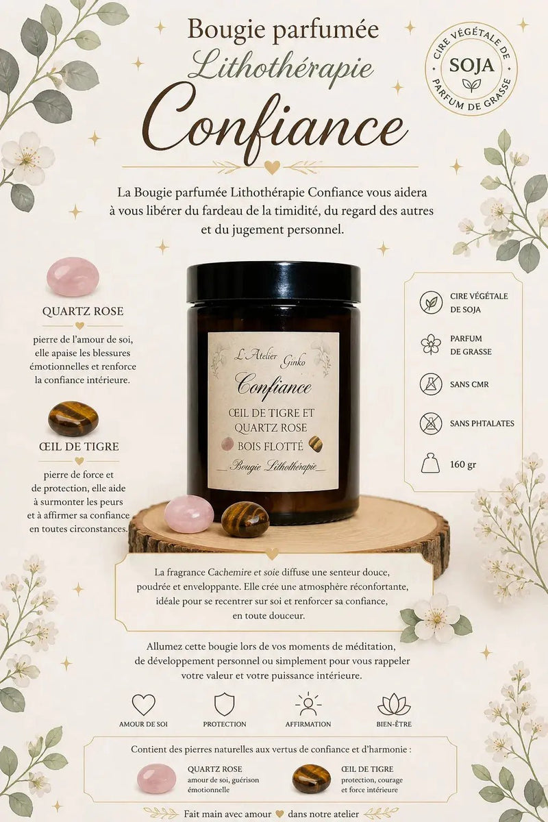 Bougie lithothérapie Confiance vue de dessus cristaux - L'Atelier Ginko