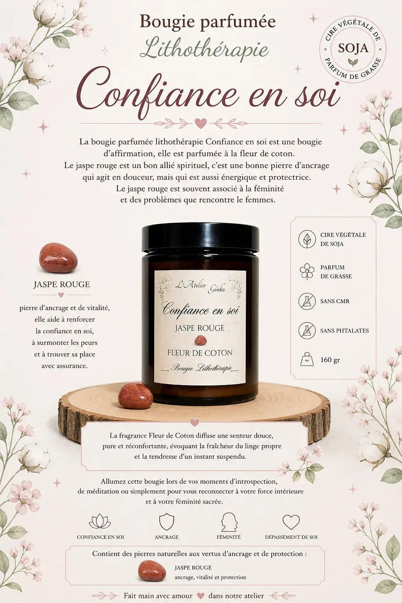 Bougie lithothérapie Confiance en soi vue de dessus cristaux - L'Atelier Ginko