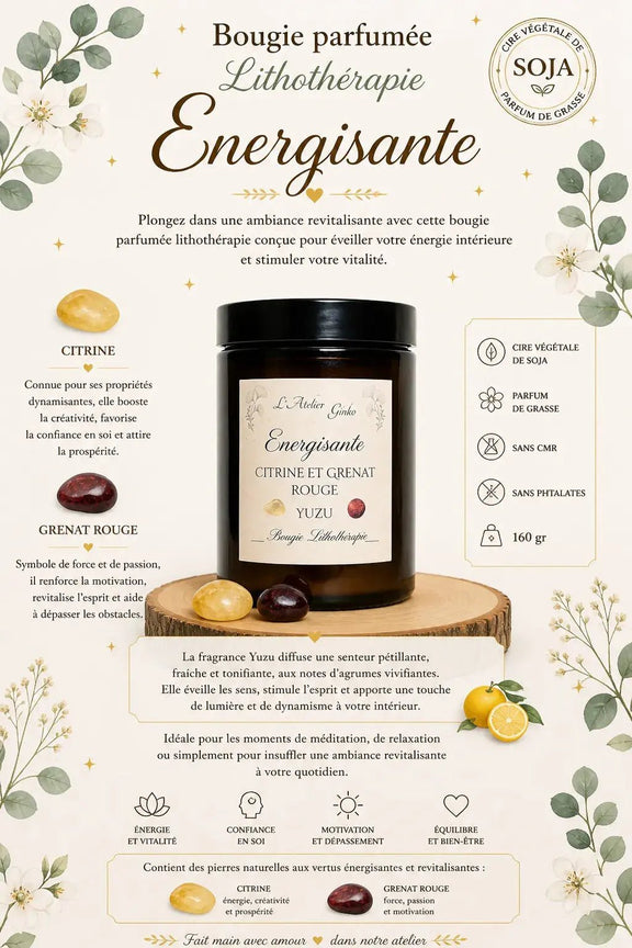 Bougie lithothérapie Energisante vue de dessus cristaux - L'Atelier Ginko