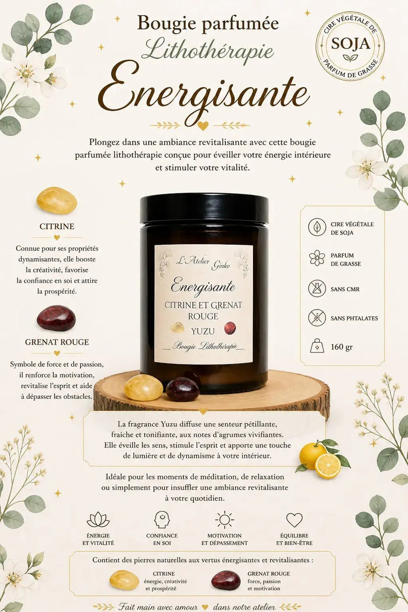 Bougie lithothérapie Energisante vue de dessus cristaux - L'Atelier Ginko