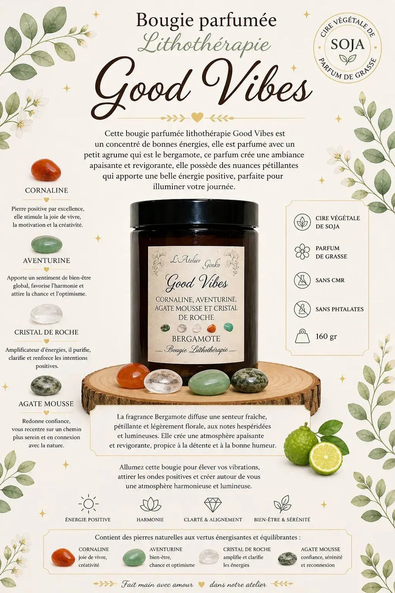 Bougie lithothérapie Good Vibes vue de dessus cristaux - L'Atelier Ginko
