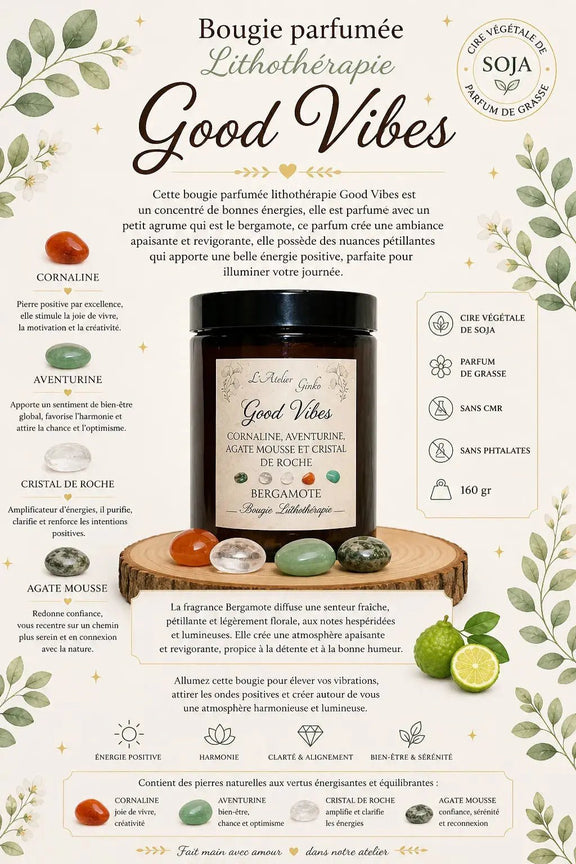 Bougie lithothérapie Good Vibes vue de dessus cristaux - L'Atelier Ginko