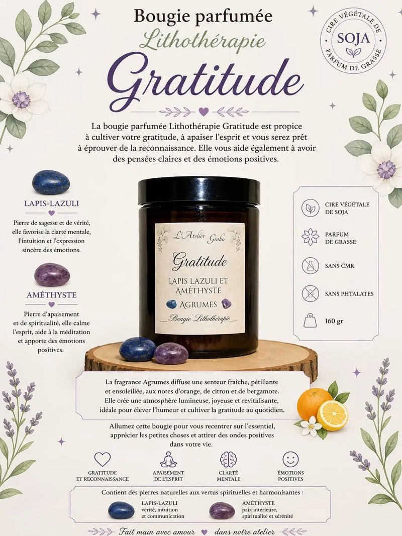 Bougie lithothérapie Gratitude vue de dessus cristaux - L'Atelier Ginko