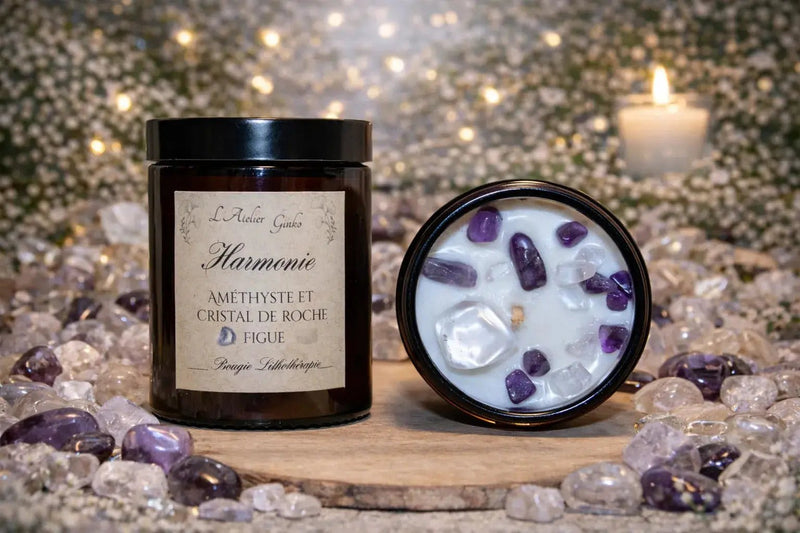 Bougie parfumée Lithothérapie Harmonie avec pierres cristaux - L'Atelier Ginko