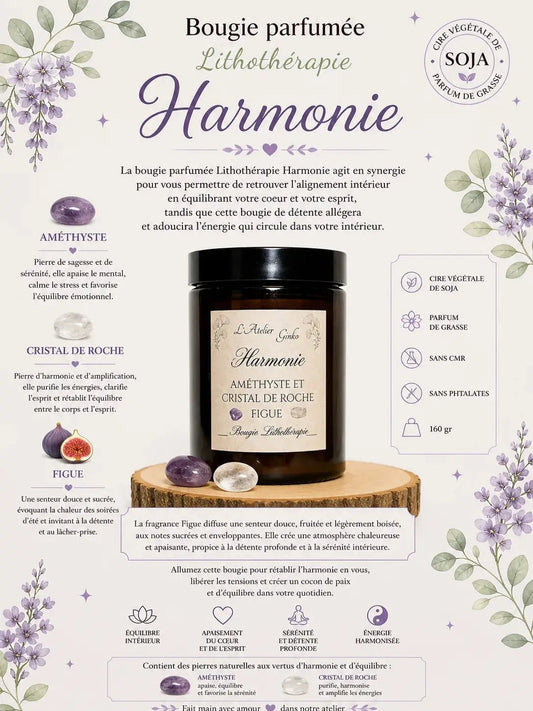 Bougie lithothérapie Harmonie vue de dessus cristaux - L'Atelier Ginko