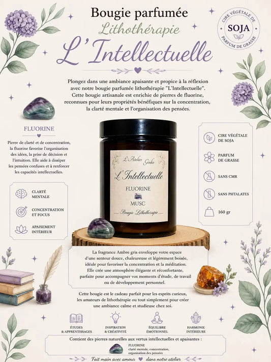 Bougie lithothérapie L'Intellectuelle vue de dessus cristaux - L'Atelier Ginko