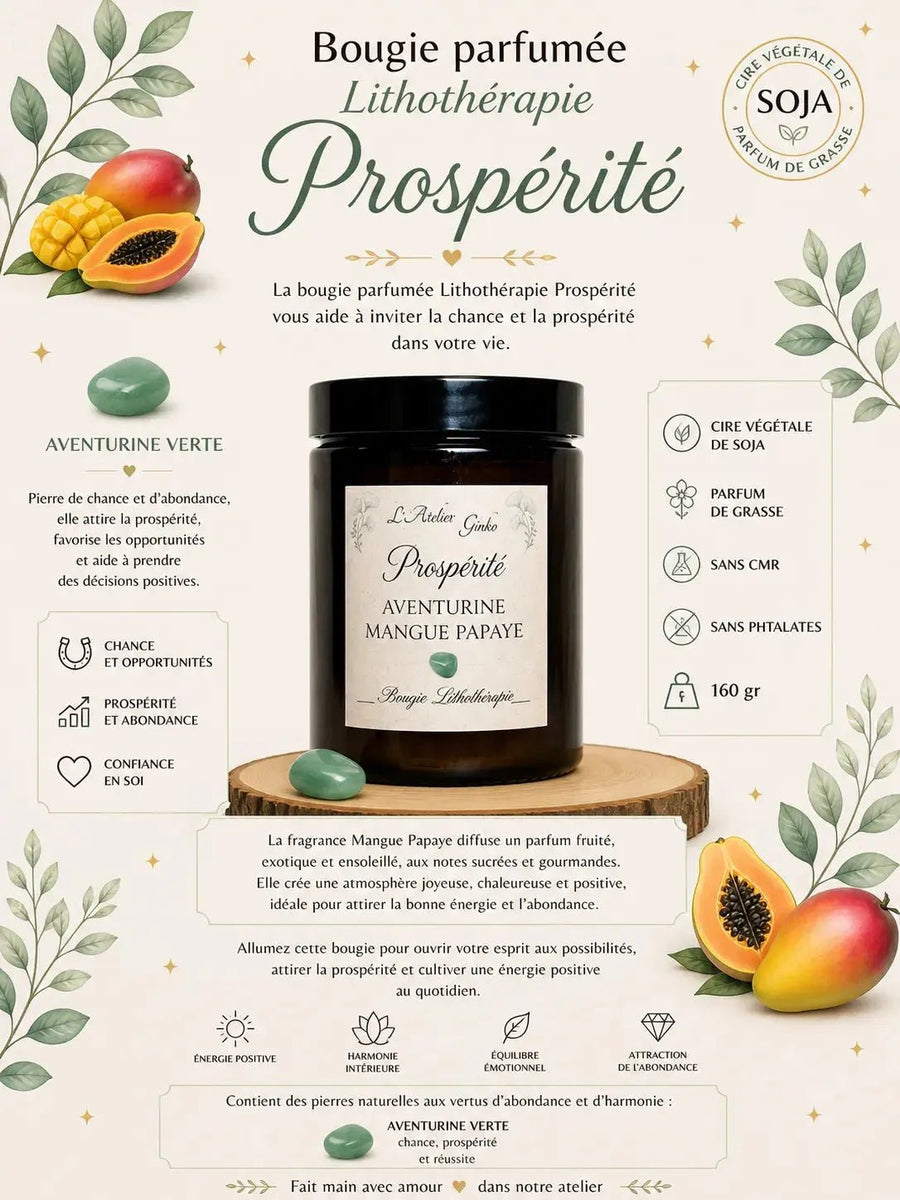 Bougie lithothérapie Prospérité vue de dessus cristaux - L'Atelier Ginko