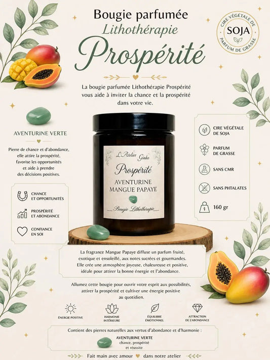Bougie lithothérapie Prospérité vue de dessus cristaux - L'Atelier Ginko