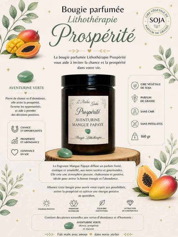 Bougie lithothérapie Prospérité vue de dessus cristaux - L'Atelier Ginko