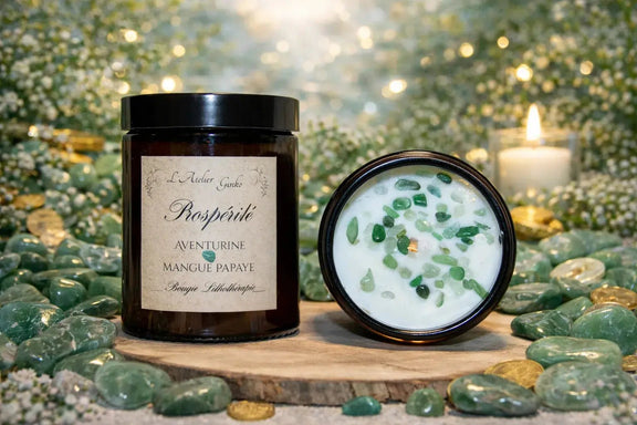 Bougie parfumée Lithothérapie Prospérité avec pierres cristaux - L'Atelier Ginko