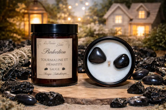 Bougie parfumée Lithothérapie Protection avec pierres cristaux - L'Atelier Ginko