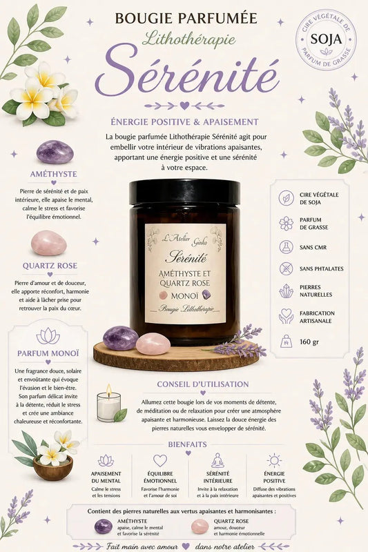 Bougie lithothérapie Sérénité vue de dessus cristaux - L'Atelier Ginko