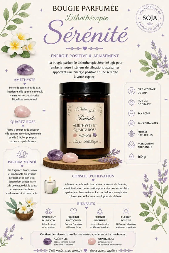 Bougie lithothérapie Sérénité vue de dessus cristaux - L'Atelier Ginko