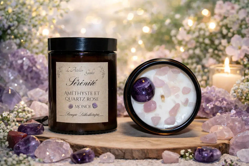 Bougie parfumée Lithothérapie Sérénité avec pierres cristaux - L'Atelier Ginko