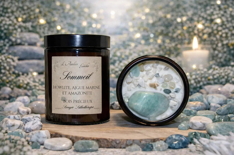 Bougie parfumée Lithothérapie Sommeil avec pierres cristaux - L'Atelier Ginko