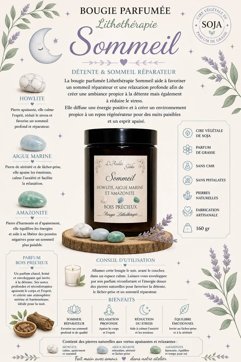 Bougie lithothérapie Sommeil vue de dessus cristaux - L'Atelier Ginko
