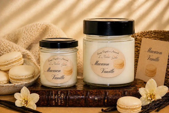 Bougie parfumée Macaron Vanille cire de soja artisanale L'Atelier Ginko Moselle