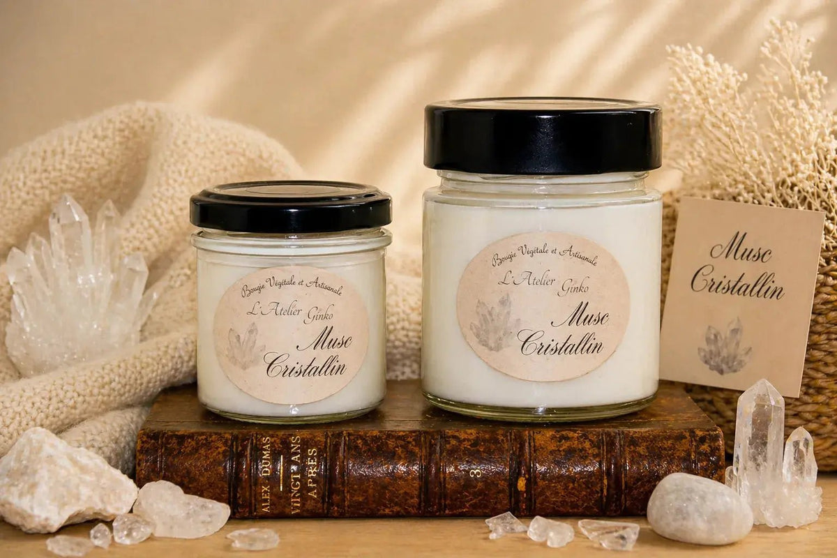 Bougie parfumée Musc Cristallin cire de soja artisanale L'Atelier Ginko Moselle