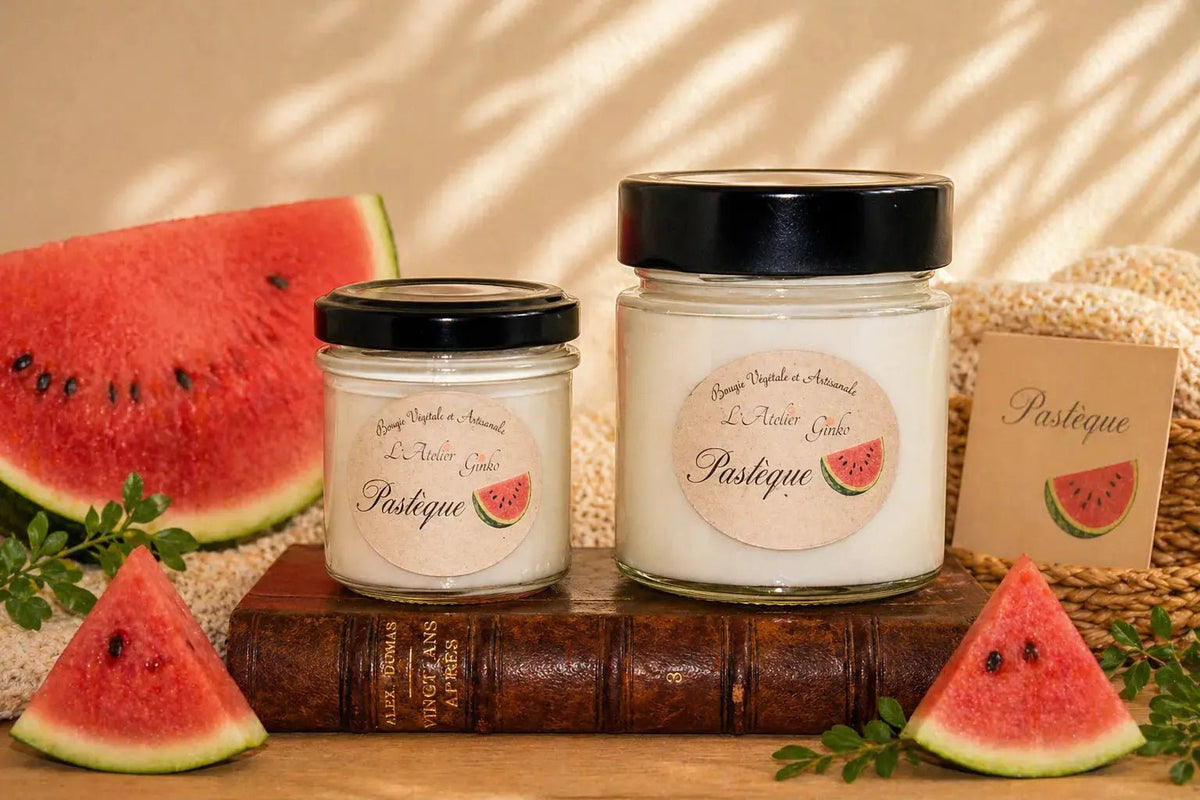 Bougie parfumée Pastèque cire de soja artisanale L'Atelier Ginko Moselle