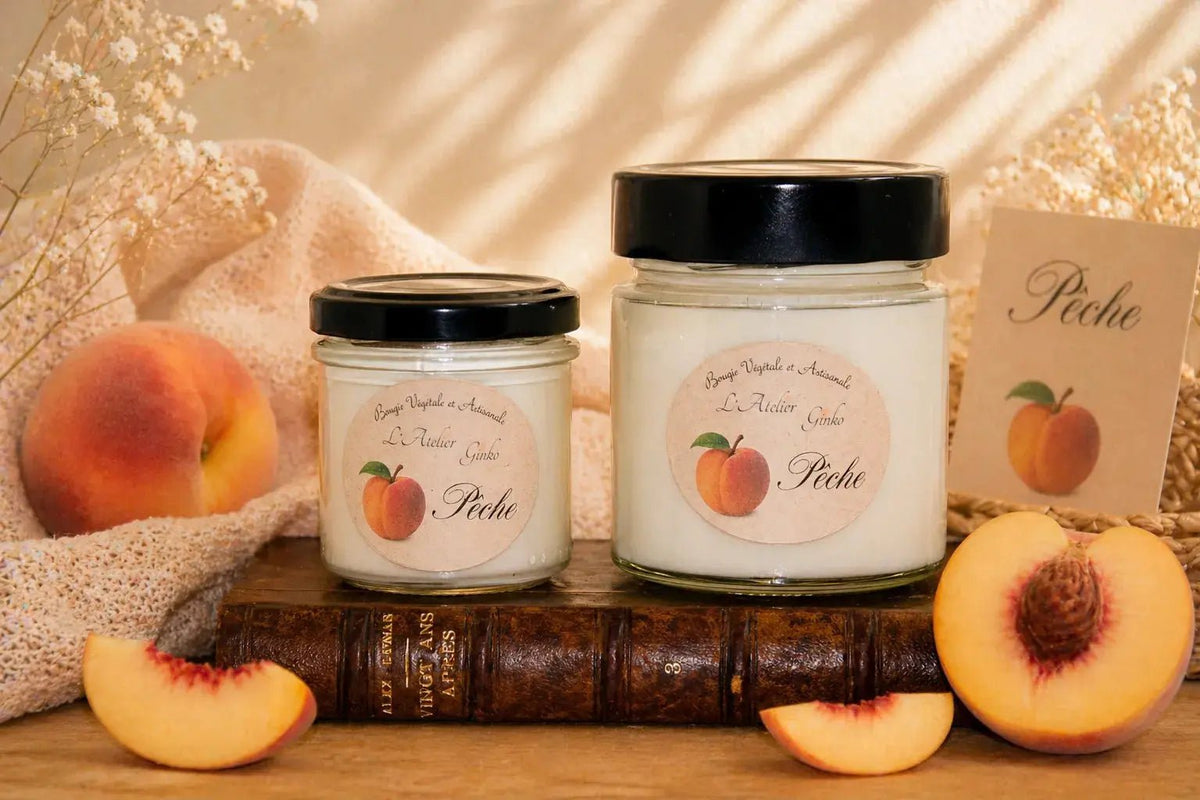 Bougie parfumée Pêche cire de soja artisanale L'Atelier Ginko Moselle