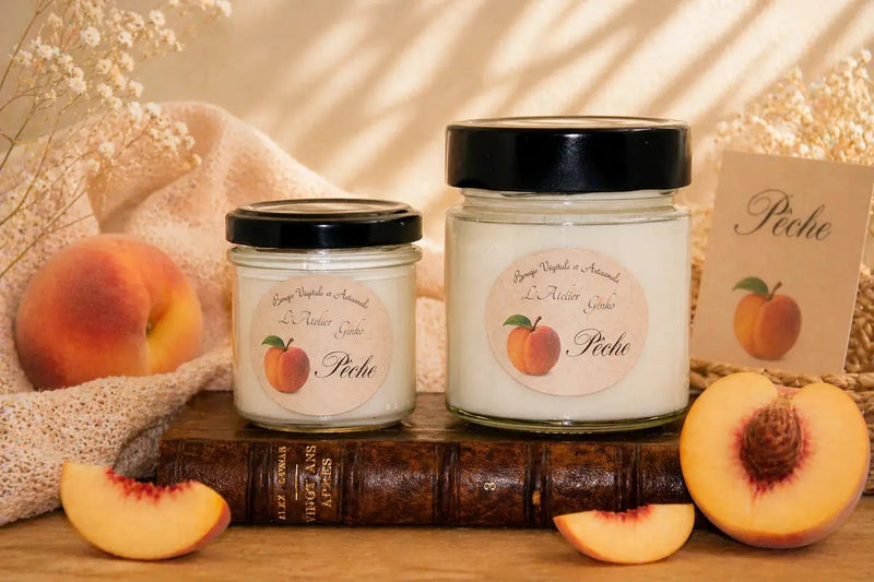 Bougie parfumée Pêche cire de soja artisanale L'Atelier Ginko Moselle