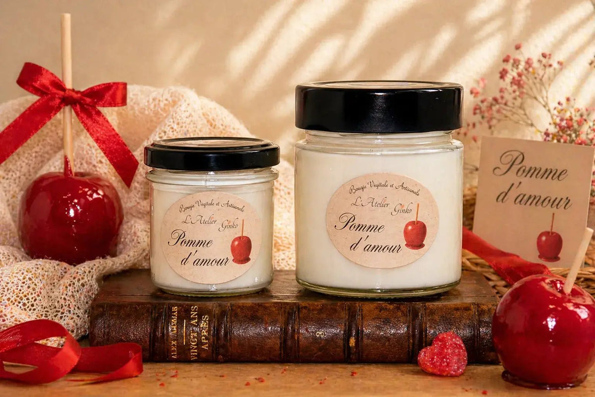 Bougie parfumée Pomme d'Amour cire de soja artisanale L'Atelier Ginko Moselle
