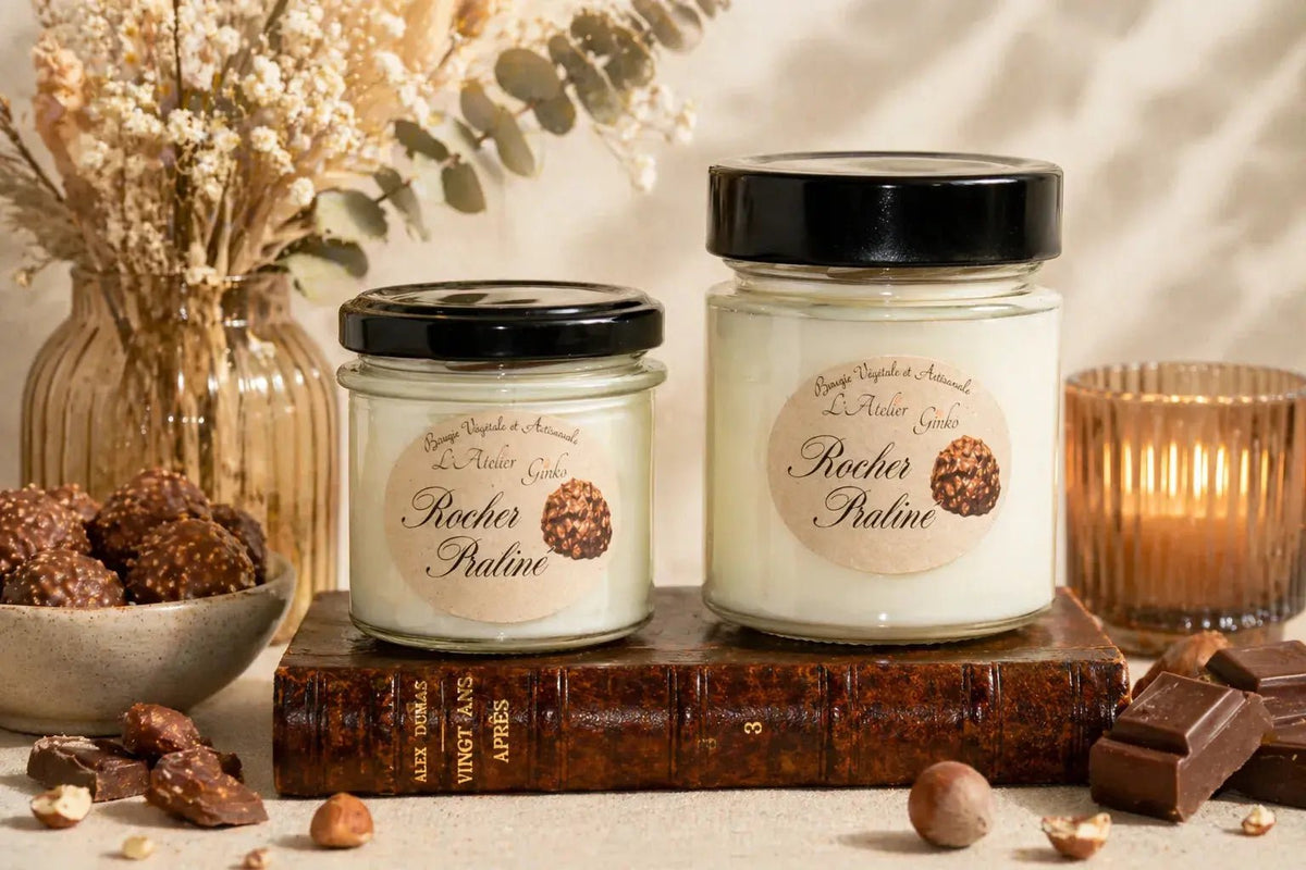 Bougie parfumée Rocher praliné cire de soja artisanale - L'Atelier Ginko