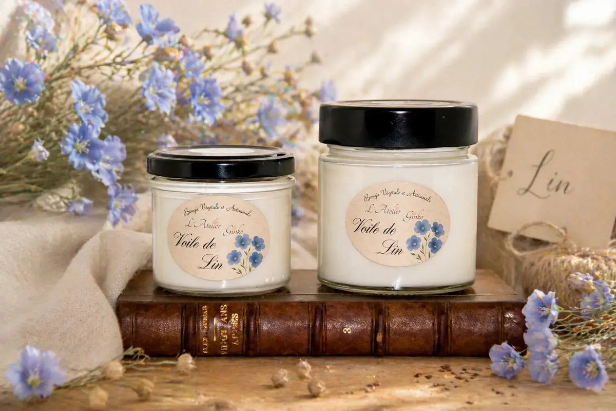Bougie parfumée Voile de Lin cire de soja artisanale L'Atelier Ginko Moselle