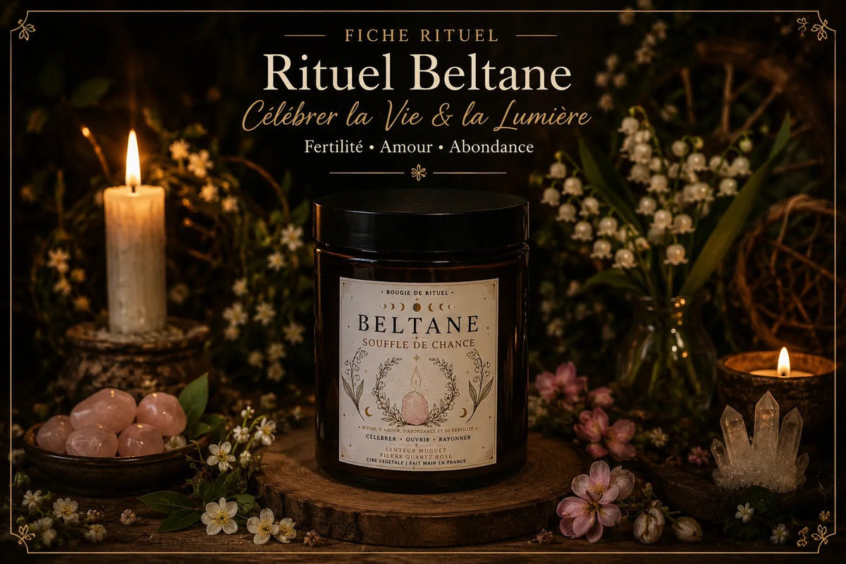 Bougie Rituel Beltane – Amour, Fertilité & Abondance - L'Atelier Ginko - Boutique en Ligne